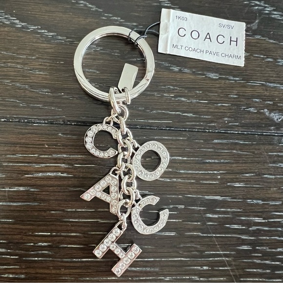 NWT Coach Silver Pave Rhinestone Bag Charm/ Keychain - Picture 1 of 9